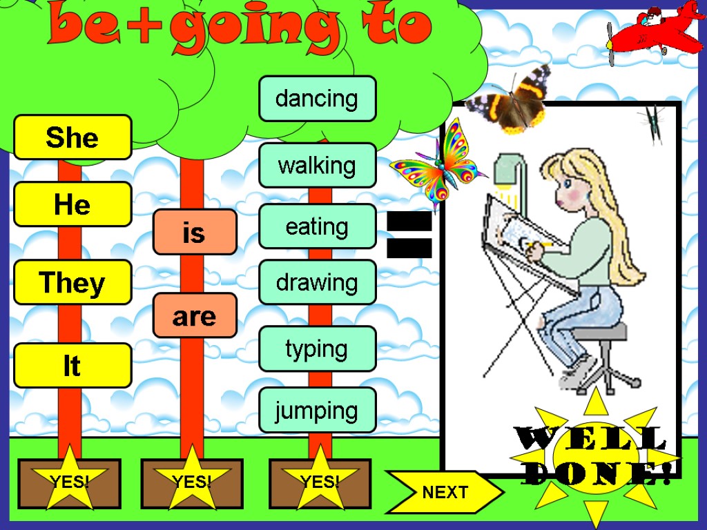 She He They It dancing drawing eating walking typing jumping is are YES! YES!